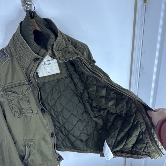 Abercrombie Fitch Jacket Mens M Quilted Military Army Green Utility Vintage Y2K - Picture 4 of 9